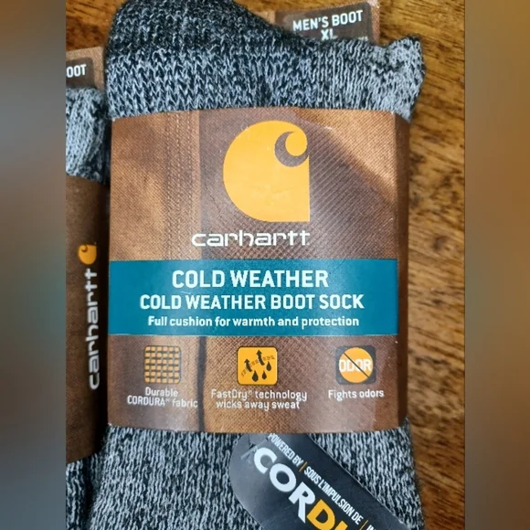 Carhartt Men's Gray and Black Cold Weather Boot Socks 2 Pairs - Picture 3 of 6